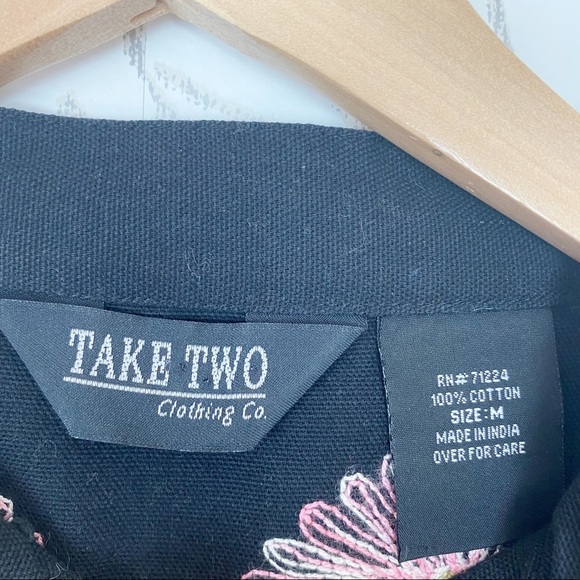 VINTAGE 90’s TAKE TWO Black Heavily Embroidered Jacket Blazer Medium 100% Cotton - Picture 11 of 14